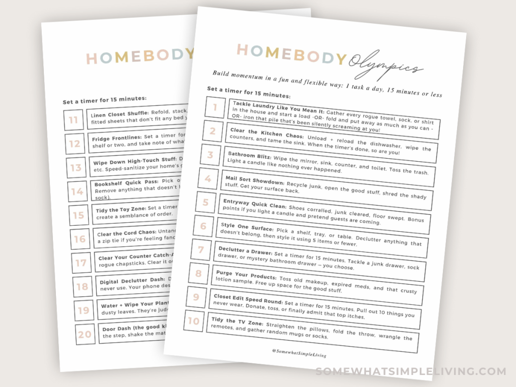 homebody olympics printable sheets