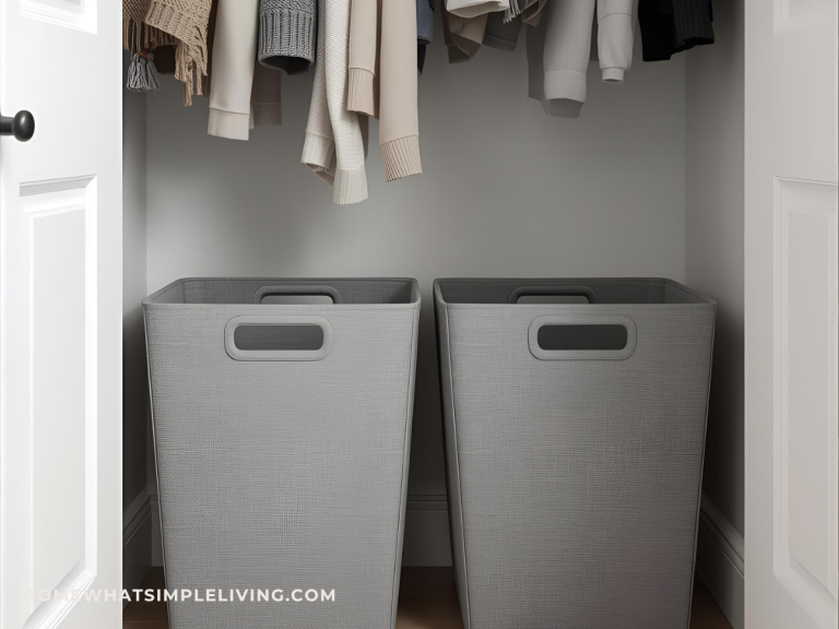 2 empty baskets in a minimal closet