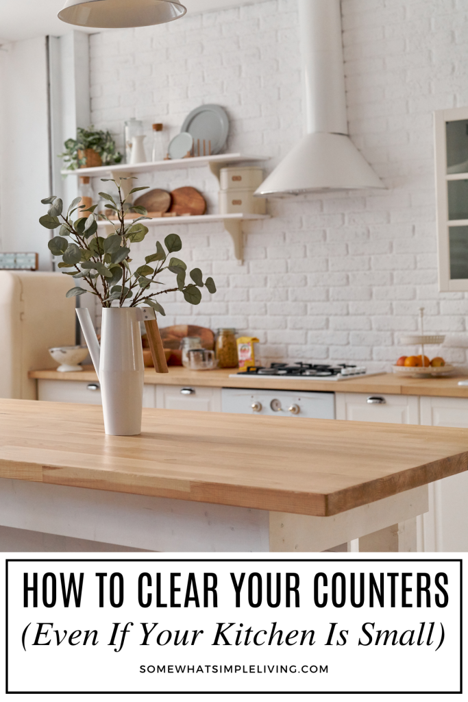long image of small kitchen with clear counters