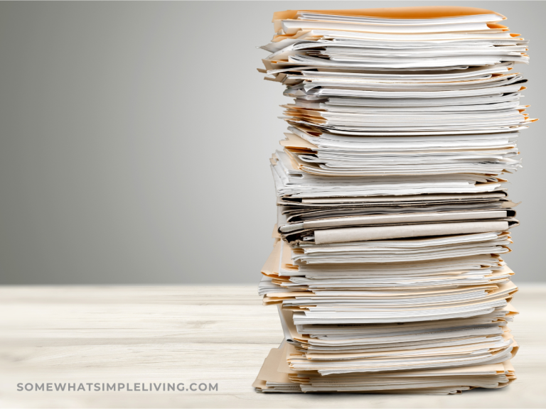 stack of papers on the counter