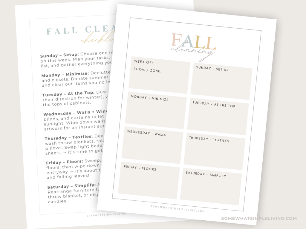 fall cleaning checklist printables laid out