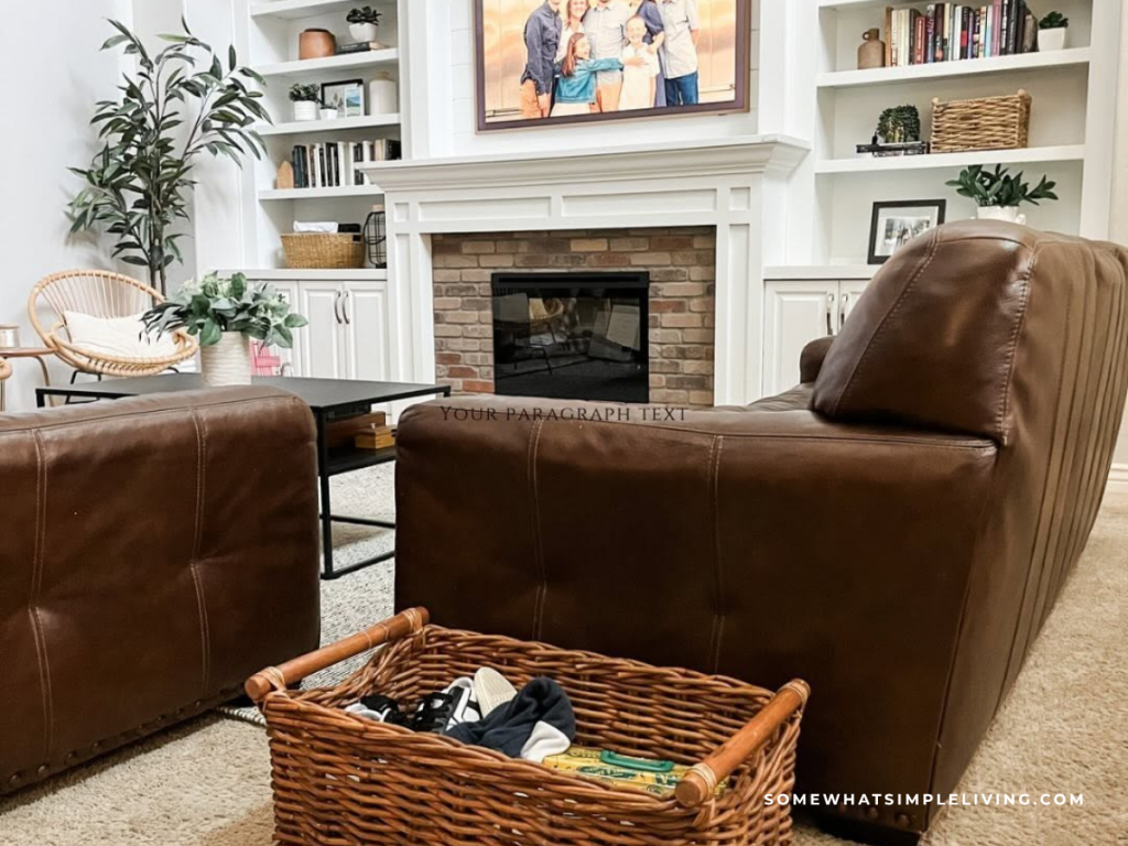 shot of our family room with catch-all basket