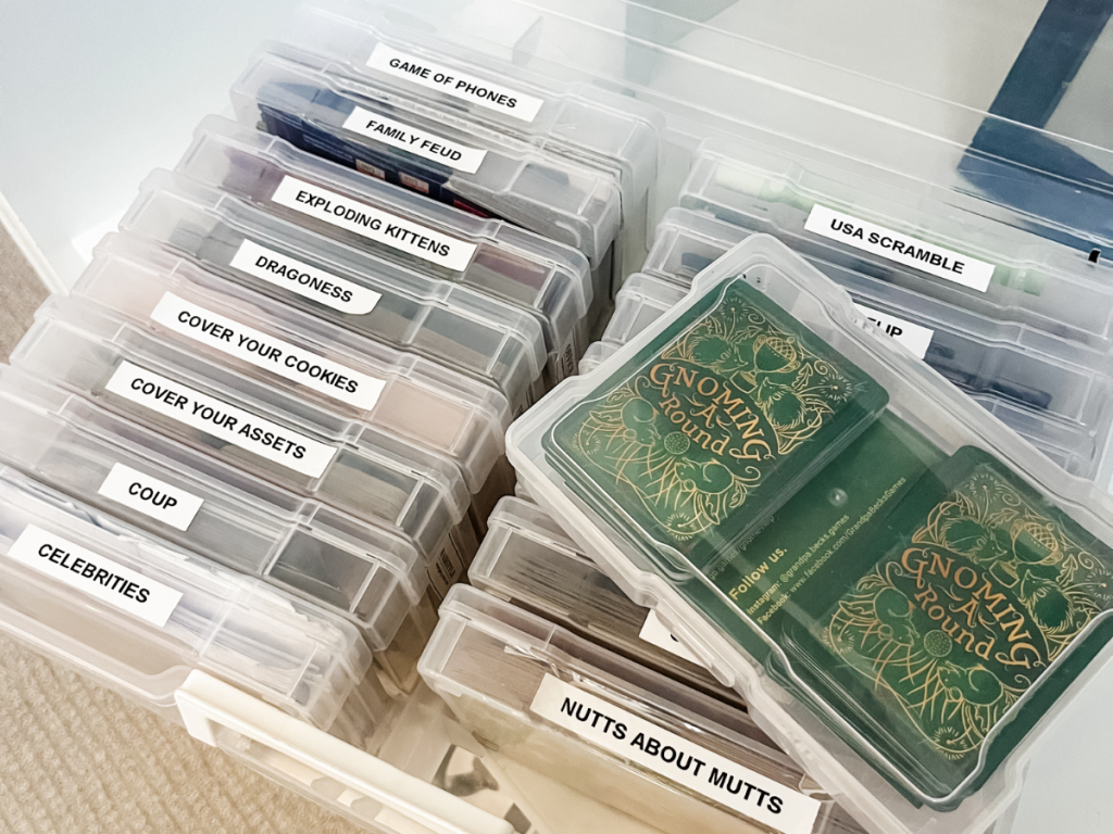 using plastic photo boxes to organize card games