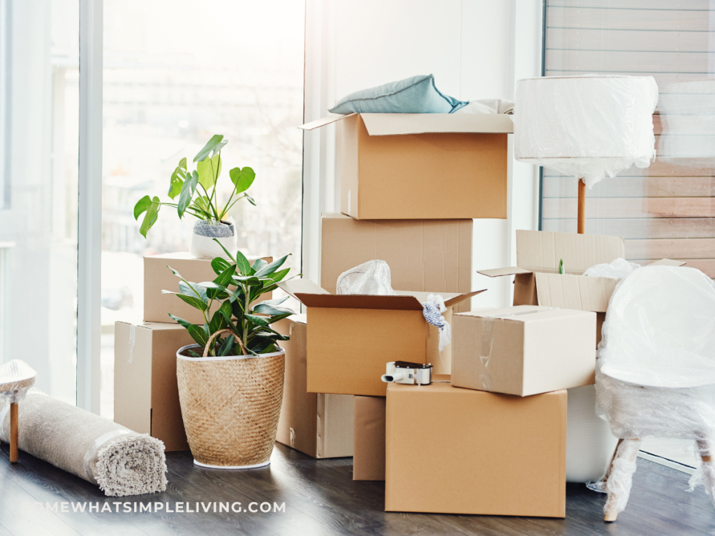 stack of moving boxes on moving day