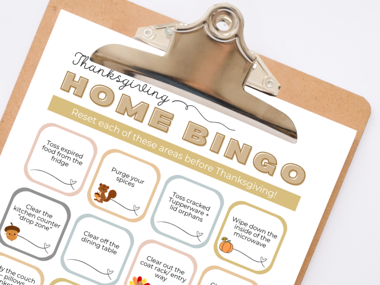 clipboard with a thanksgiving bingo printable clipped to it