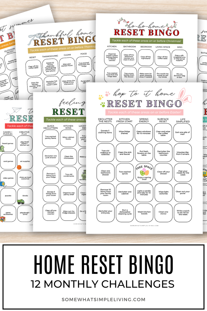 long image of home bingo cards laid out