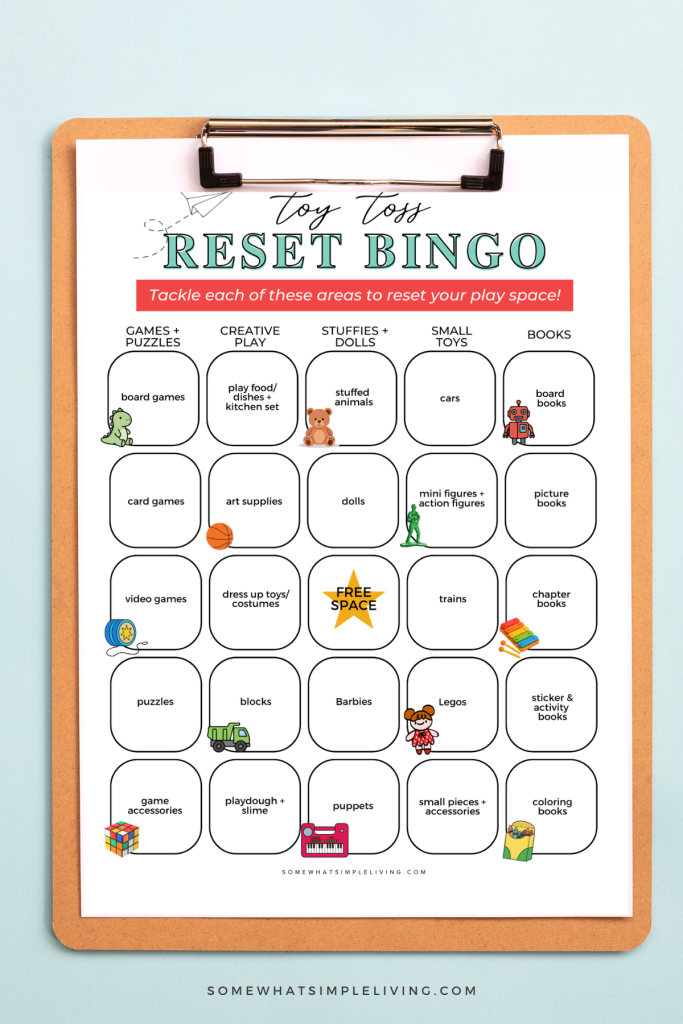 long image of a toy toss bingo card