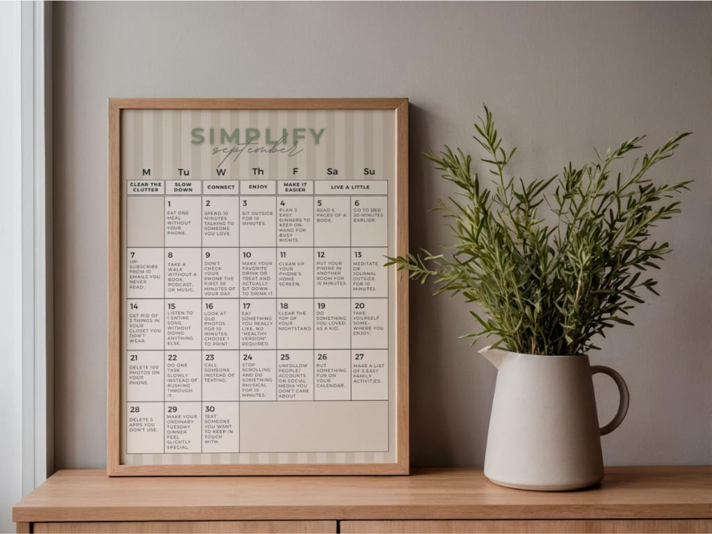 framed Simplify Life Challenge Clandar