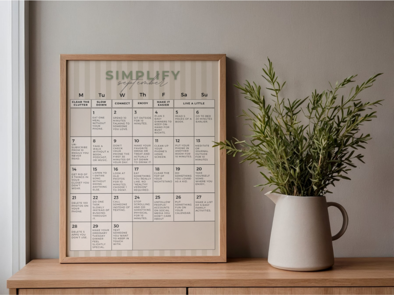 framed Simplify Life Challenge Clandar