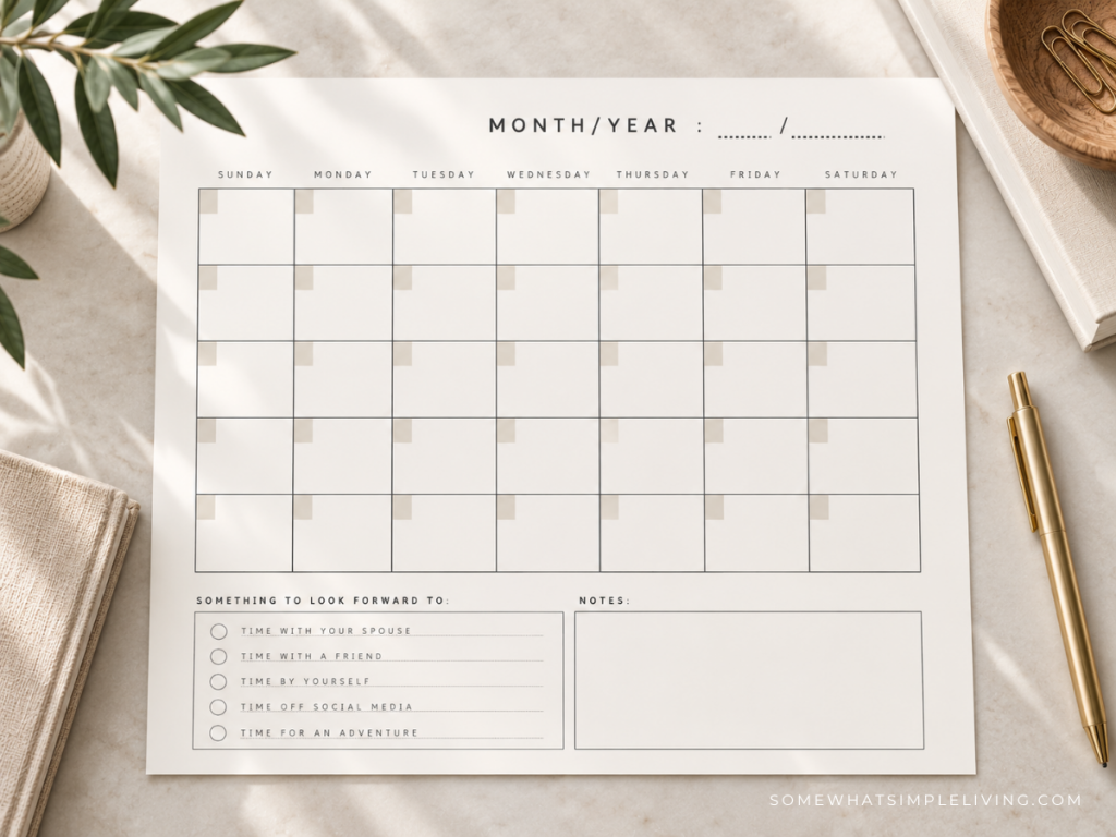 Simple Luxuries to Schedule - Printable Calendar